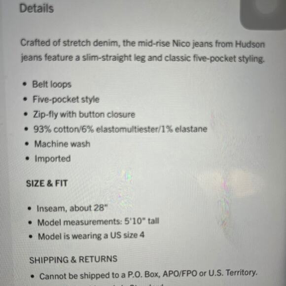 NWT Hudson Jeans the “Nico” Mogul Mid Rise Straight Ankle MSRP $195 - Picture 8 of 8